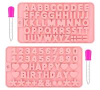 Ptyism 2 Piezas Molde Letras Silicona, Molde Silicona de Números（Con Gotero）Molde Siliconas Letras丨Letra Número Moldes de Siliconas Para Hornear Postres y Decorar Tartas