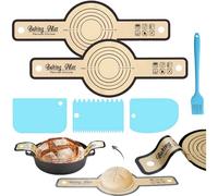 Ptyism 2 Piezas Redonda Tapete Silicona Horno (Con 3 Raspador de Masa y 1 Cepillo de Especias) Silicona para Horno丨Baking Mats para Transferir la Masa, Instrumento de Cocción