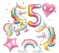 PtyPop 6 Unicornio Decoración Cumpleaños Infantil Niña 3 4 5 6 Años con Globos Unicornio, 3D de Pie Globo Unicornio, Globos Arcoíris Corazon, Unicornios Decoracion Cumpleaños Niña (5 Años)