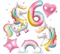 PtyPop 6 Unicornio Decoración Cumpleaños Infantil Niña 3 4 5 6 Años con Globos Unicornio, 3D de Pie Globo Unicornio, Globos Arcoíris Corazon, Unicornios Decoracion Cumpleaños Niña (6 Años)