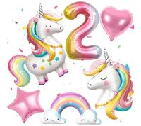 PtyPop 6 Unicornio Decoración Cumpleaños Infantil Niña 3 4 5 6 Años con Globos Unicornio, 3D de Pie Globo Unicornio, Globos Arcoíris Corazon, Unicornios Decoracion Cumpleaños Niña (2 Años)
