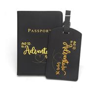 PU 2 Unids/Set Estampado En Caliente Carta Funda De Pasaporte Y Maleta Etiqueta Equipaje Conjunto Accesorios Viaje Etiqueta Equipaje