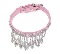 PU Collar de Perro Rosa, con Cristales, Ajustable Pequeño Elegante | Anillo Metálico y Hebilla Fiable, Acabado Brillante con PU y Metal, para Paseos Diarios y Moda Canina