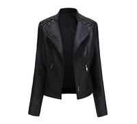 PU Cuero Chaqueta para Mujer Chaqueta Motorista de Polipiel Cabida Chaqueta Biker de Cuero Sintético Elegante Chaqueta Motera de Cuero PU Chaqueta de Piel Sintética Chamarra de Piel Sintética Negro S