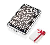 PU cuero señoras pitilleras metal negro caja de cigarrillos acero inoxidable para 12 cigarrillos con banda elástica Elegante Slim pitilleras para señoras hombres mujeres pitilleras Pequeño