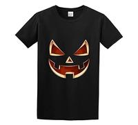 PU KOU Funny Pumpkin Face Unisex 100% Cotton Short-Sleeve T-Shirts Black L