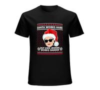 PU KOU Santa Works Hard But Kris Jenner Works Harder Ugly Christmas Sweater T-Shirt Black L