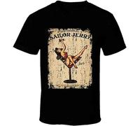 PU KOU The Sailor Jerry Vintage Ad Poster Distressed Unisex 100% Cotton Short-Sleeve T-Shirts Black L