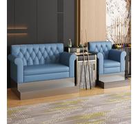 PU Leather Billiard Sofa, Pool Hall Spectator Chair, Comfort Viewing Seating with Attached Side Table, Dedicated Rest Furniture for Room(B)