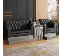 PU Leather Billiard Sofa, Pool Hall Spectator Chair, Comfort Viewing Seating with Attached Side Table, Dedicated Rest Furniture for Room(G)