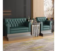 PU Leather Billiard Sofa, Pool Hall Spectator Chair, Comfort Viewing Seating with Attached Side Table, Dedicated Rest Furniture for Room(D)