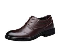 PU Leather Dress Shoes for Men Lace-up Brogue Low Top Block Heel Non Slip Anti-Slip Formal Footwear for Wedding Prom Casual Wear(Brown,41 EU)