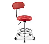 PU Leather Modern Rolling Taburete con Altura Baja De Espalda Trabajo Ajustable Salón Dibujado Silla De Tareas Giratorias con Reposapiés para SPA Tattoo Office Tabur Red