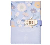 PU Leather Password Notebook, A5 About Flowers Diary with Lock, Journal with Bee-shaped Combination Lock(Blue)