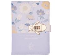 PU Leather Password Notebook, A5 About Flowers Diary with Lock, Journal with Bee-shaped Combination Lock(Purple)