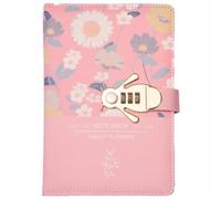 PU Leather Password Notebook, A5 About Flowers Diary with Lock, Journal with Bee-shaped Combination Lock(Pink)