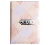 PU Leather Password Notebook, A5 Color-blocked Grid Texture Lockable Diary with 300 Pages, Journal with Combination Lock(Beige)