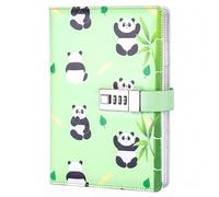 PU Leather Password Notebook, A5 Cute Panda Lockable Diary, Journal with Combination Lock