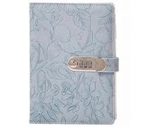 PU Leather Password Notebook, A5 Embossed Flowers Diary with Lock, Journal with Combination Lock(Blue)
