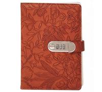 PU Leather Password Notebook, A5 Embossed Flowers Diary with Lock, Journal with Combination Lock(Brown)