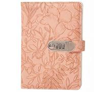 PU Leather Password Notebook, A5 Embossed Flowers Diary with Lock, Journal with Combination Lock(Orange)
