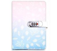 PU Leather Password Notebook, A5 Gradient Print Diary with Lock, Journal with Combination Lock(Pink-blue)