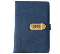 PU Leather Password Notebook, A5 Heart Tree Journal with Combination Lock, Personal Diary with Lock(Blue)