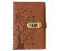 PU Leather Password Notebook, A5 Heart Tree Journal with Combination Lock, Personal Diary with Lock(Brown)