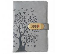 PU Leather Password Notebook, A5 Heart Tree Journal with Combination Lock, Personal Diary with Lock(Gray)