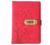 PU Leather Password Notebook, A5 Heart Tree Journal with Combination Lock, Personal Diary with Lock(Red)