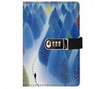 PU Leather Password Notebook, A5 Journal with Combination Lock, Personal Diary with Lock(Beautiful Forest)