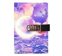PU Leather Password Notebook, A5 Journal with Combination Lock, Personal Diary with Lock(Magical Starry Sky)
