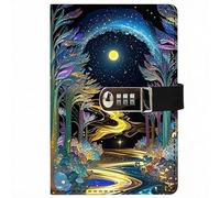PU Leather Password Notebook, A5 Journal with Combination Lock, Personal Diary with Lock(Starry Night Forest)
