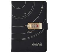PU Leather Password Notebook, A5 The Sea of Star Diary with Lock, Universe Journal with Combination Lock(Black A)