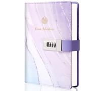 PU Leather Password Notebook, B6 Ocean Adventure Lockable Diary, Journal with Combination Lock(Purple)