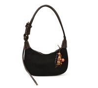 PU Leather Simple Sling Bag with Pendant Stylish Shoulder Bag Solid Color Faux Suede Tote Handbag Travel Shopping Work Satchel Bag