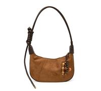 PU Leather Simple Sling Bag with Pendant Stylish Shoulder Bag Solid Color Faux Suede Tote Handbag Travel Shopping Work Satchel Bag