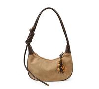 PU Leather Simple Sling Bag with Pendant Stylish Shoulder Bag Solid Color Faux Suede Tote Handbag Travel Shopping Work Satchel Bag