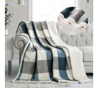 PU MEI Manta de Forro Polar Sherpa Reversible de Felpa mullida para sofá Cama, 59 x 79 Pulgadas, Color Gris y Azul