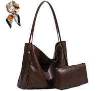 PU Trendy Capacity Retro Tote Bag,Simple Casual Work Commuting Tote Bag,Casual Slouchy Daily Shoulder Bag for Women (Coffee)