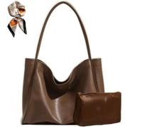 PU Trendy Capacity Retro Tote Bag,Simple Casual Work Commuting Tote Bag,Casual Slouchy Daily Shoulder Bag for Women (Khaki)