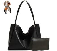 PU Trendy Capacity Retro Tote Bag,Simple Casual Work Commuting Tote Bag,Casual Slouchy Daily Shoulder Bag for Women (Black)