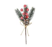 Púa de aguja artificial de Navidad con bayas doradas y piña, lazo rústico, spray decorativo para corona, guirnalda, centro de mesa, decoración de árbol, bolas de nieve artificiales (A, talla única)