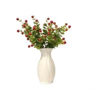 Púa de eucalipto artificial con bayas rojas, 35,5 cm de largo, tallo de flor sintética para centro de mesa de boda, accesorio de fotografía, decoración del hogar, planta de plástico realista de cinco