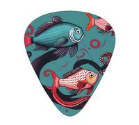 Púa de guitarra con estampado de pez y pulpo, paquete de 12, incluye calibres finos, medianos y pesados, adecuados para guitarra, ukelele
