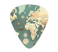 Púa de guitarra retro excepcional con mapa del mundo, impresión completa de un solo lado, púa de material ABS, grosor diverso para una experiencia musical variada, ideal para guitarras y ukeleles, púa