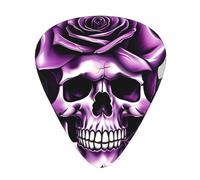 Púas de celuloide con estampado de calavera de rosa morada para guitarra acústica, bajo, púas de guitarra con caja organizadora
