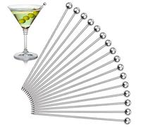 Púas de cócteles, 16 piezas de actualización de acero inoxidable palillos Martini oliva, reutilizables de metal para bebidas pinchos adornar palitos