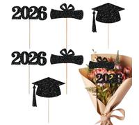 Púas de graduación - Rellenos de jarrón de graduación 2026 | Púas de ramo floral para decoración de con gorras y diplomas de clase 2026, 18 piezas de con purpurina, rojo, azul y negro