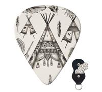 Púas de guitarra (6 unidades) personalizadas con estuche, diadema de plumas, tienda de campaña, púas para guitarra eléctrica, púas para guitarra acústica y bajo (0,46 mm, 0,71 mm, 0,96 mm)
